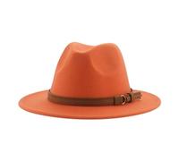 SOYNIA Fedora Trilby Felt Hats Fedora Hats For Women Men Wide Brim Solid Women Hats Band Belt Classic Formal Hats 56-58Cm(Adults) Orange