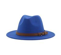 SOYNIA Fedora Trilby Felt Hats Fedora Hats For Women Men Wide Brim Solid Women Hats Band Belt Classic Formal Hats 60-62Cm(Xl) Blue
