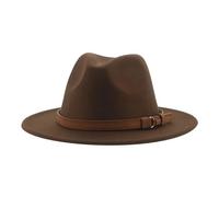 SOYNIA Fedora Trilby Felt Hats Fedora Hats For Women Men Wide Brim Solid Women Hats Band Belt Classic Formal Hats 56-58Cm(Adults) Coffee