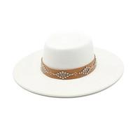 SOYNIA Fedora Trilby Felt Hats for Women 9.5Cm Wide Brim Felted Dress Hat Panama Men Jazz Hat 56-58Cm White