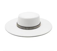 SOYNIA Fedora Trilby Felt Hats Wide Brim Fedora Hat Vintage Classic Felt Hats with Belt Decor Panama Black Dress Hat 56-58Cm White