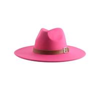 SOYNIA Fedora Trilby Felt Hats Women Hats Big Brim 9.5Cm Belt Classic Fedora Hats Felted Wide Brim Dress Hats 56-58Cm Rosered