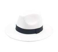 SOYNIA Fedora Trilby Felt Hats Women'S Hat Men Fedora Hats Wide Brim Belt Ribbon Band Solid Classic Formal Dress Wedding Fedora Hats For Men 56-58Cm(Adults) White
