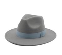 SOYNIA Fedora Trilby Felt Hats Women'S Hat Men Fedora Hats Wide Brim Belt Ribbon Band Solid Classic Formal Dress Wedding Fedora Hats For Men 60-62Cm(Xl) Lightgrey