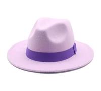 SOYNIA Fedora Trilby Felt Hats Women'S Hat Men Fedora Hats Wide Brim Belt Ribbon Band Solid Classic Formal Dress Wedding Fedora Hats For Men 60-62Cm(Xl) Lavender