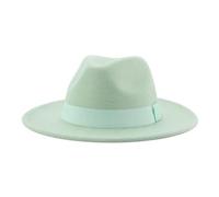 SOYNIA Fedora Trilby Felt Hats Women'S Hat Men Fedora Hats Wide Brim Belt Ribbon Band Solid Classic Formal Dress Wedding Fedora Hats For Men 56-58Cm(Adults) Lightgreen