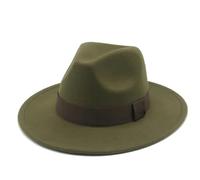 SOYNIA Fedora Trilby Felt Hats Women'S Hat Men Fedora Hats Wide Brim Belt Ribbon Band Solid Classic Formal Dress Wedding Fedora Hats For Men 60-62Cm(Xl) Armygreen