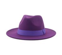 SOYNIA Fedora Trilby Felt Hats Women'S Hat Men Fedora Hats Wide Brim Belt Ribbon Band Solid Classic Formal Dress Wedding Fedora Hats For Men 56-58Cm(Adults) Purple