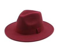 SOYNIA Fedora Trilby Felt Hats Women'S Hat Men Fedora Hats Wide Brim Belt Ribbon Band Solid Classic Formal Dress Wedding Fedora Hats For Men 56-58Cm(Adults) Winered
