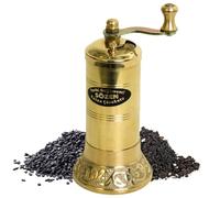Sozen Black Seed Grinder - 4.33” Handmade Manual Brass Mill with Stainless Steel Conical Burrs - Portable Hand Crank Small Seed, Spice Mill Grinder, Portable Herb Turkish Mill