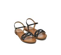 Sozy Leather Flat Sandals Black