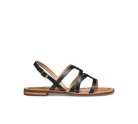 Sozy Leather Flat Sandals Leather with Square Toe Black