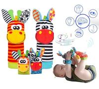 Sozzy Socks - Sensory Baby Toys - Foot Rattle & Hand Foot Set - 4pcs - Developing Newborn's Senses - Soft, Baby Safe