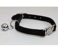 SP Cat Diamante collar, heart velvet/suede safety elastic, bell (Black)