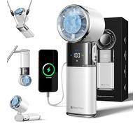 SP Space Player Portable Handheld Turbo Fan with Ice Cooling, 9000mAh Rechargeable Personal Fan, 100-Speed Wind, Built-in Type-C Cable, LED Display,135° Tilt Foldable for Desk/Neck/Travel-White