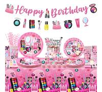 Spa Birthday Party Decoration Makeup Party Accessories Plate Cups Napkins Tablecloth Happy Birthday Banner Cake Toppers for Girls Women Slumber Pamper