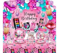 Spa Birthday Party Decoration - Makeup Party Favors, Plates Cups Napkins Tablecloth Happy Birthday Backdrop Balloons Arch Cake Toppers for Girls Women Slumber Pamper Spa Party Supplies (backdrop)