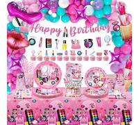 Spa Birthday Party Decoration - Makeup Party Favors, Plates Cups Napkins Tablecloth Happy Birthday Banner Balloons Arch Cake Toppers for Girls Women Slumber Pamper Spa Birthday Party Supplies (banner)