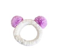 Spa Face Headband for Make-Up and Washing, Creative Hair Bands with Plush Pompom, Elastic Head Wrap for Girls and Women, Cute Headband for Yoga, Sports, Cosmetics, Shower, Purple