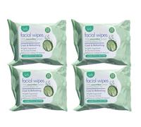 Spa Facial Wipes with Cucumber Extract and Vitamin B5, Cool & Refreshing, 25 Wipes, Pack of 4