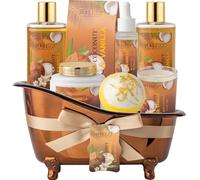 Spa Gift Basket for Women, Luxury Home Spa Kit with Coconut and Vanilla, 8-Piece Bath Gift Set, Unique Birthday Gift for Women with Bath Bombs, Candle