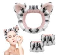 Spa Headband and Wristband Set 3PCS Plush Elastic Face Wash Headband Water Absorbent Cute Animal Soft Makeup Skincare Headband for Women Girls Type 1 Face Wash Headband/55(White)