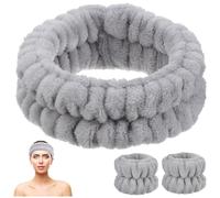 Spa Headband and Wristbands Set for Face Washing Grey