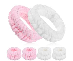 Spa Headband and Wristbands Set Microfiber Fleece for Women