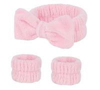 Spa Headband for Washing Face,3 Spa Spa Headband and Wristband Set,Bowknot Hair Bands,Elastic Hairbands Face Washing Wristband,for Makeup,for face wash,make-up,shower,massage,etc (Pink)