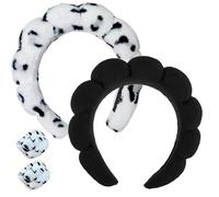 Spa Headband for Washing Face, Makeup Headband, Bubble Skincare Headbands with Face Wash Wristbands, Terry Cloth Headband Soft Puffy for Women Gifts (Black+White Leopard)