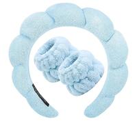 Spa Headband for Washing Face, Terry Cloth Non Slip Puffy Padded Headwear; Bubble Soft Get Ready Hairband with Wristband, Thick Sponge Makeup Skincare Accessories for Women Girls
