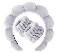 Spa Headband for Washing Face, Terry Cloth Non Slip Puffy Padded Headwear; Bubble Soft Get Ready Hairband with Wristband, Thick Sponge Makeup Skincare Accessories for Women Girls