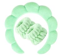 Spa Headband for Washing Face, Terry Cloth Non Slip Puffy Padded Headwear; Bubble Soft Get Ready Hairband with Wristband, Thick Sponge Makeup Skincare Accessories for Women Girls