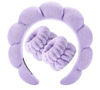 Spa Headband for Washing Face, Terry Cloth Non Slip Puffy Padded Headwear; Bubble Soft Get Ready Hairband with Wristband, Thick Sponge Makeup Skincare Accessories for Women Girls