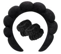 Spa Headband for Washing Face Wristband Set Sponge Soft Terry Cloth Makeup Skincare Non Slip Headband for Women(1 Set: Black)