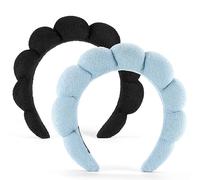 Spa Headbands for Washing Face or Facial, Set of 2 Skincare Headbands, Terry Cloth Headband Blue & Black Face Wash Headband Combo Pack - Puffy Makeup Headbands for Face Washing, Mask, Skin Treatment