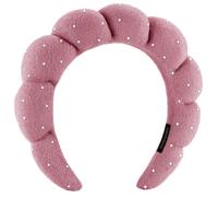 Spa Headbands Puffy Makeup Skincare Headbands for Washing Face or Facial, Terry Cloth Fabric Shower Hair Accessory for Makeup Removal Shower Skin Treatment(Dark Pink, Rhinestone)