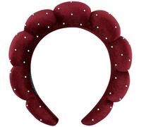 Spa Headbands Puffy Makeup Skincare Headbands for Washing Face or Facial, Terry Cloth Fabric Shower Hair Accessory for Makeup Removal Shower Skin Treatment(Wine Red, Rhinestone)