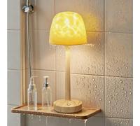 Spa-Like Shower Lamp - Waterproof Bathroom Lamp with 16 Color Ocean Wave Projector, Rechargeable Shower light with Touch & Remote Control, Cordless Bedside Lamp for Shower/Bedroom/Kitchen (Wood Grain)