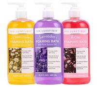 Spa Luxetique Bubble Bath for Women, Shower Gel with Pure Epsom Salt, Lavender, Rose and Chamomile Scent Body Wash, Foaming Bath Sets for Women Gift, Gifts for Mum, 3 x 490ml