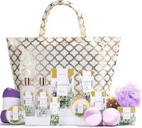 Spa Luxetique Lavender Bath Sets, 15pcs Spa Gift Sets, Pamper Gifts for Women, Bath Gift Sets in Golden Bag with Body Scrub, Body Butter, Hand Cream, Gifts for Mum Her, Mothers Day Gifts