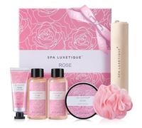 Spa Luxetique Spa Gift Set, Pampering Gifts for women, 6pcs Rose Bath Gift Set, Travel Gift Box with Hand Cream, Body Lotion, Bubble Bath Sets Birthday Valentines Day Mother‘s Day Christmas Gifts