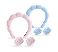 Spa Makeup Headband for Washing Face and Wrist Washbands Set，which have 4 wrist bands and 2 spa sponge headband，
