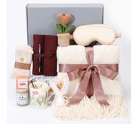 Spa Relaxation Gift Basket for Women - Self Care Package with Plush Throw Blanket, Scented Candle, Inspirational Mug & Journal for Stress Relief, Get Well Soon, Birthday Gifts for Her