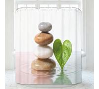 Spa Shower Curtain Pebbles 160 x 180 cm Drop Mould Proof Resistant 3D Shower Curtain for Bathroom Green Leaves, Waterproof Fabric Bathtub Wet Room Bath Curtains with Hooks q/689