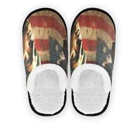 Spa Slippers for Women Fuzzy Fleece Anti-Slip Rubber Sole Warm Home Slippers Hotel Travel Bedroom Airplane Party M, Usa Presidents Day Flag & Lady Liberty, Large
