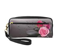 Spa Stone and Rose Flowers Double-Sided Printed Leather Portable Makeup Pouch-Multi-Purpose Cosmetic Bag, Pencil Case and Organizer for Women