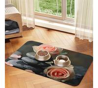 Spa Stone And Rose Flowers print Cats Pet Bowl Placemat Pet Feeding Mats for Dogs, Non-Slip PU Leather Tablecloth for Pets