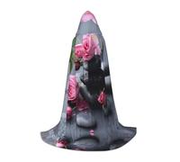 Spa Stone And Rose Flowers Print Hooded Cloak Unisex Variety Wizard Robe Halloween Cosplay And Carnival Gothic
