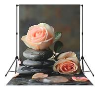 Spa Stone And Rose Flowers Print Photo Studio Background 5x7ft Soft Photo Backdrop Curtain For Studio Content Creator Equipment